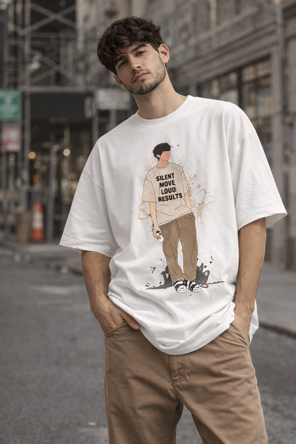 Silent Move Loud Results 240 GSM Oversized Graphic T-Shirt