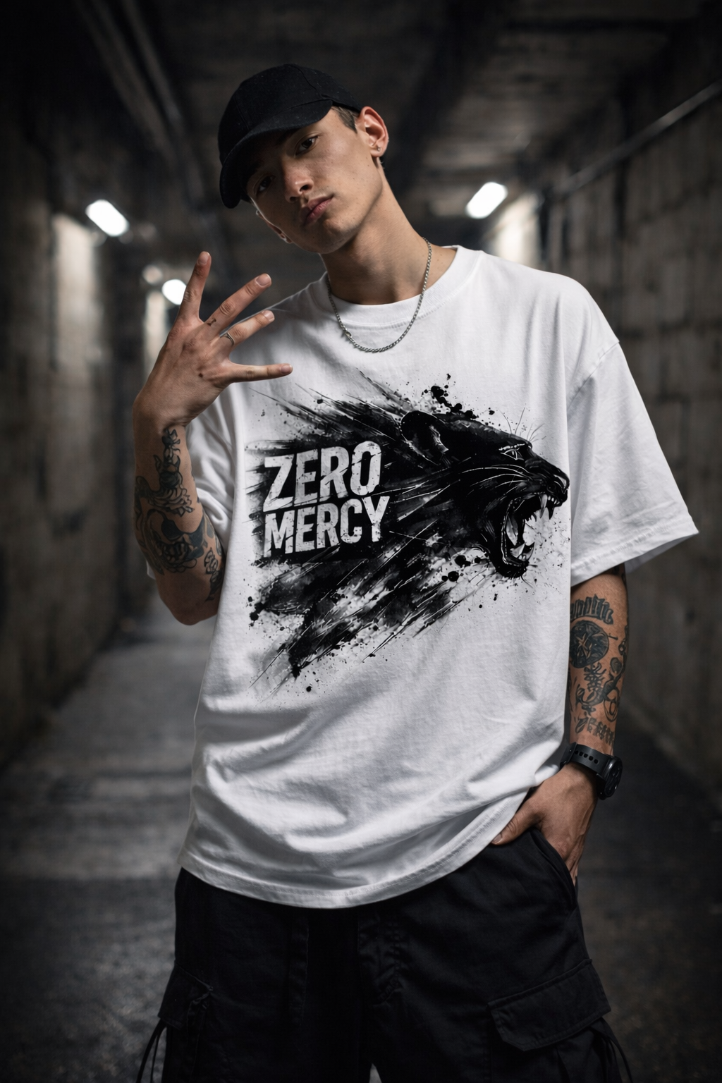 Zero Mercy Panther Oversized Graphic T-Shirt | Monkey Eye (240 GSM)