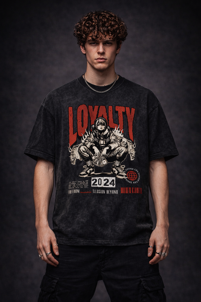 Loyalty 2024 Oversized Acid Wash T-Shirt – Premium Streetwear Graphic Tee (240 GSM)