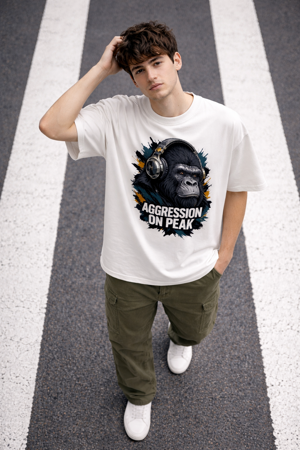AGGRESSION ON PEAK Oversized T-Shirt – 240 GSM Heavyweight Streetwear | Monkey Eye