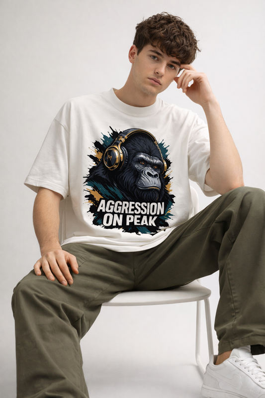 AGGRESSION ON PEAK Oversized T-Shirt – 210 GSM Heavyweight Streetwear | Monkey Eye
