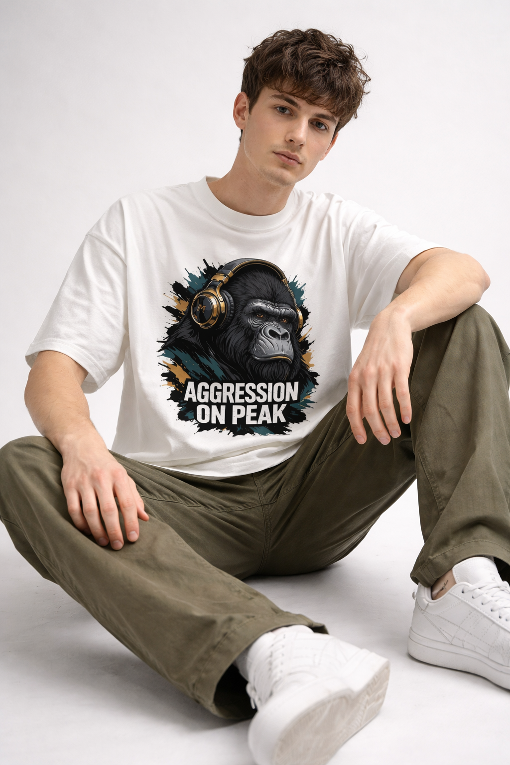 AGGRESSION ON PEAK Oversized T-Shirt – 210 GSM Heavyweight Streetwear | Monkey Eye
