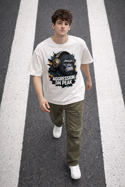AGGRESSION ON PEAK Oversized T-Shirt – 240 GSM Heavyweight Streetwear | Monkey Eye