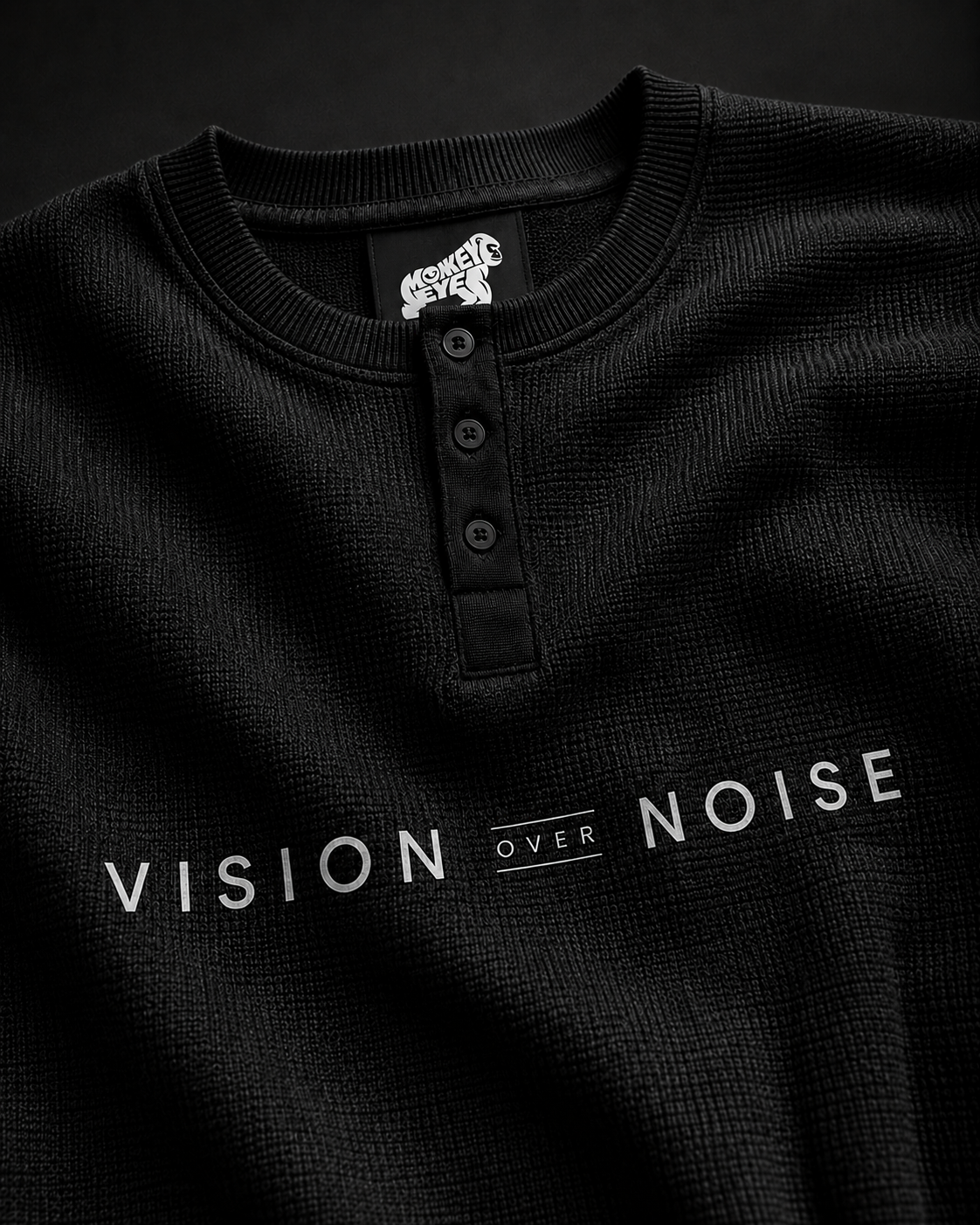 Monkey Eye Waffle Knit Henley – Vision Over Noise | Oversized Long Sleeve | 240 GSM |