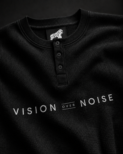 Monkey Eye Waffle Knit Henley – Vision Over Noise | Oversized Long Sleeve | 240 GSM |