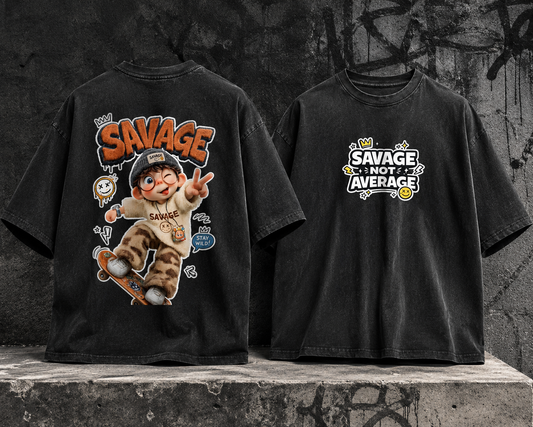 SAVAGE NOT AVERAGE™ Vintage Fade Wash Oversized Tee
