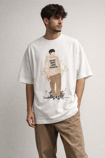 Silent Move Loud Results 240 GSM Oversized Graphic T-Shirt