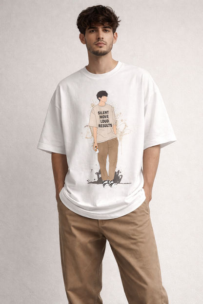 Silent Move Loud Results 240 GSM Oversized Graphic T-Shirt