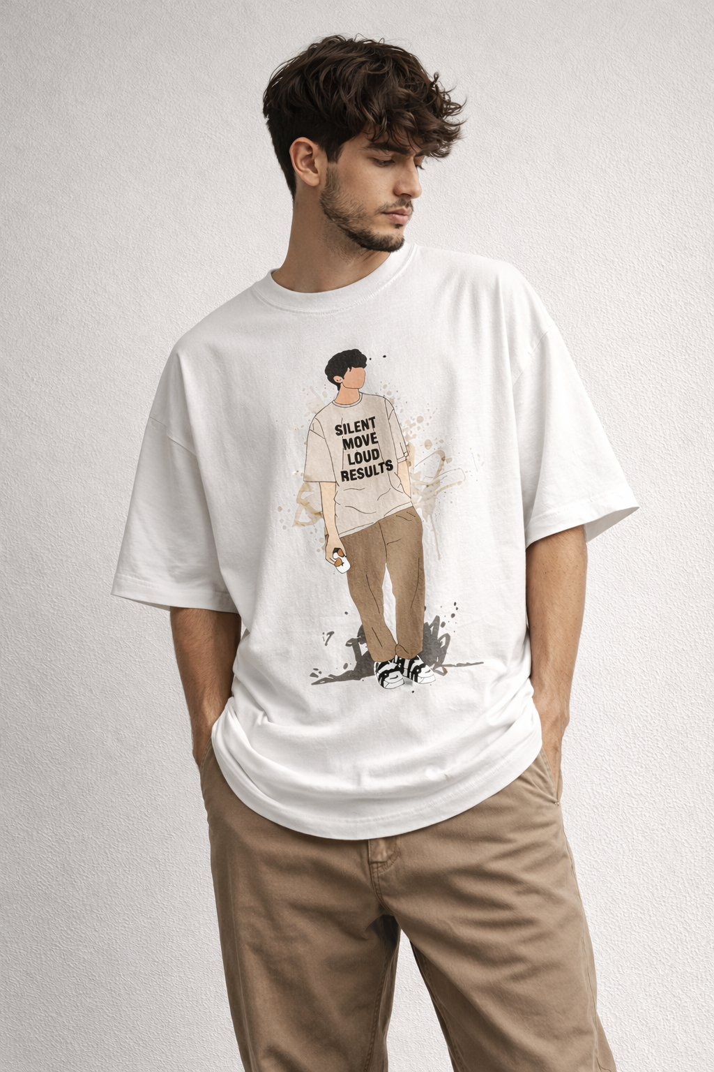 Silent Move Loud Results 240 GSM Oversized Graphic T-Shirt
