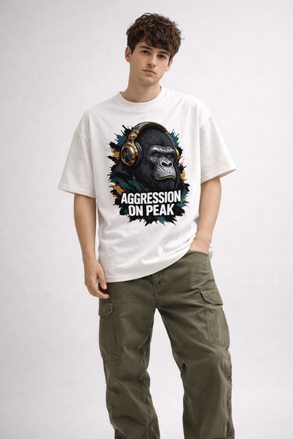 AGGRESSION ON PEAK Oversized T-Shirt – 240 GSM Heavyweight Streetwear | Monkey Eye