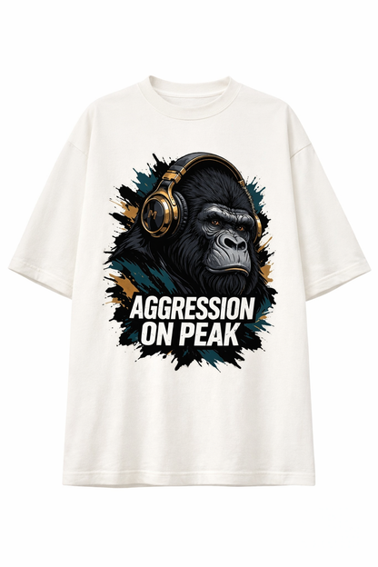 AGGRESSION ON PEAK Oversized T-Shirt – 240 GSM Heavyweight Streetwear | Monkey Eye