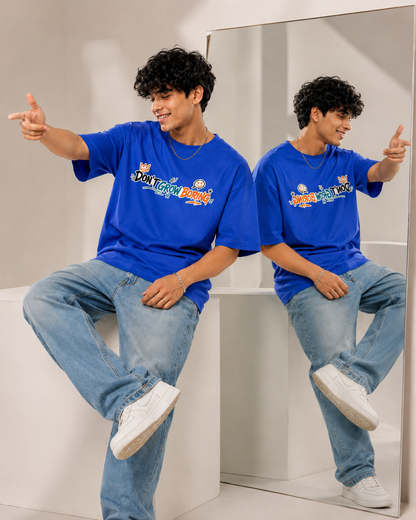 DON’T GROW BORING™ Oversized Streetwear Tee – Electric Blue