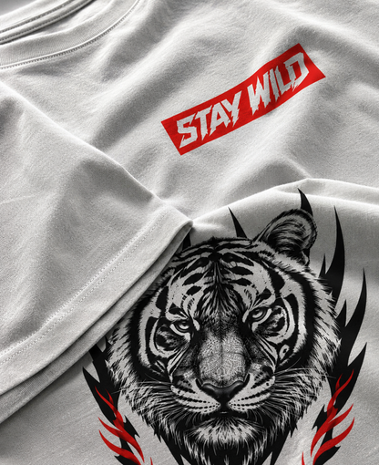 STAY WILD™ Oversized Streetwear Tee— Off White | 240 GSM Premium Cotton