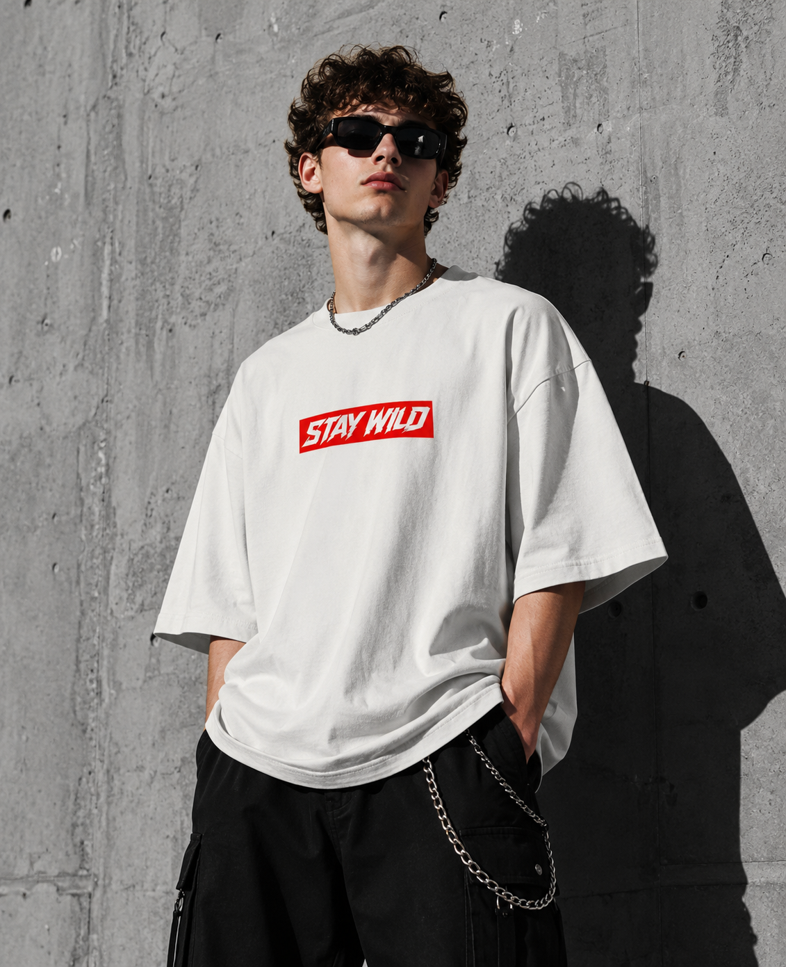 STAY WILD™ Oversized Streetwear Tee— Off White | 240 GSM Premium Cotton