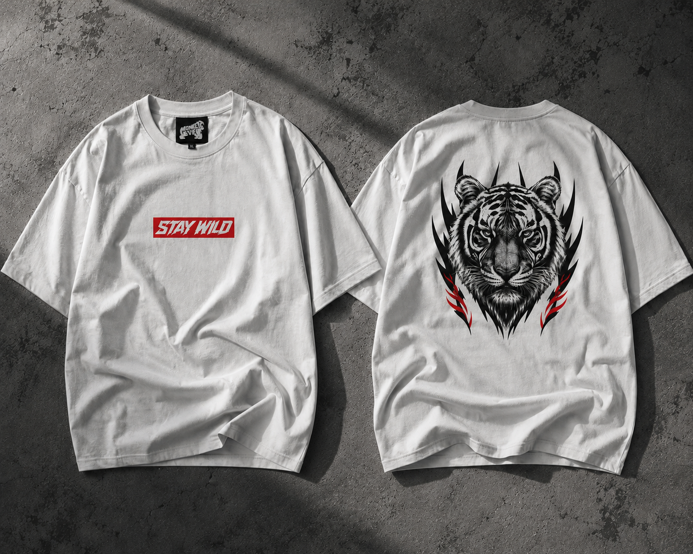 STAY WILD™ Oversized Streetwear Tee— Off White | 240 GSM Premium Cotton