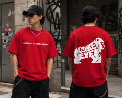 VISION OVER NOISE™ Oversized Streetwear Tee – Crimson Red 240 GSM