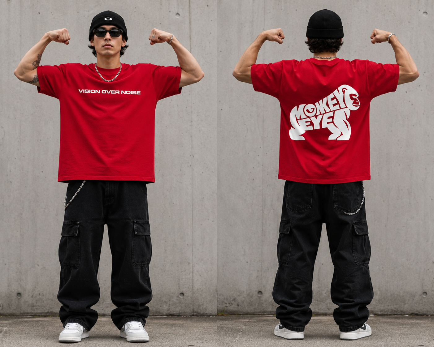 VISION OVER NOISE™ Oversized Streetwear Tee – Crimson Red 240 GSM