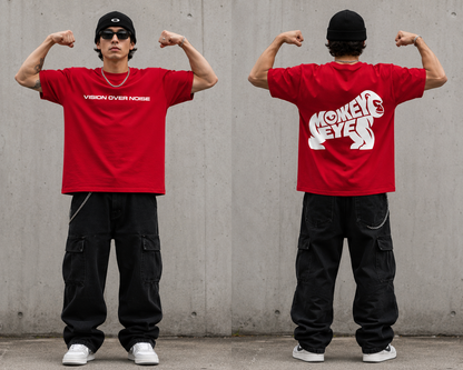 VISION OVER NOISE™ Oversized Streetwear Tee – Crimson Red 240 GSM