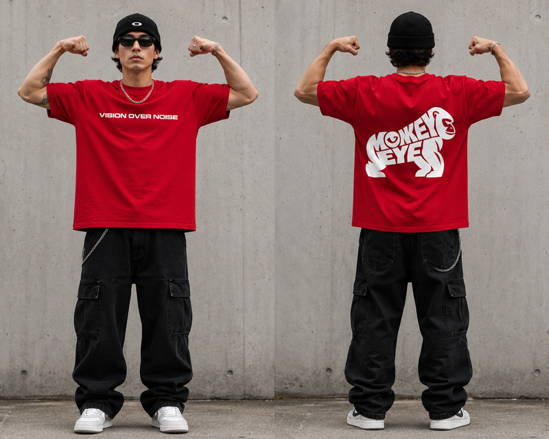 VISION OVER NOISE™ Oversized Streetwear Tee – Crimson Red 240 GSM