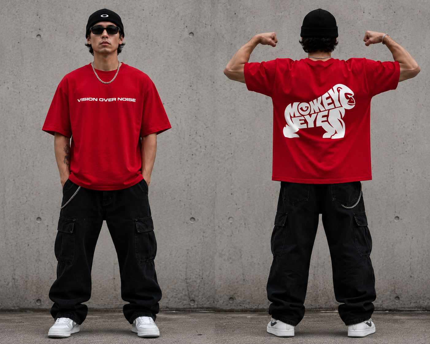 VISION OVER NOISE™ Oversized Streetwear Tee – Crimson Red 240 GSM