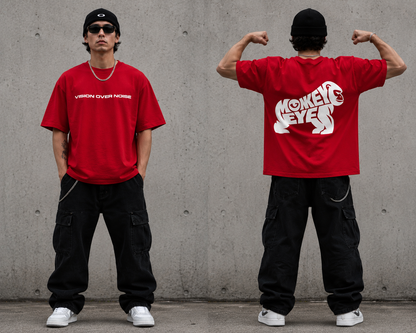 VISION OVER NOISE™ Oversized Streetwear Tee – Crimson Red 240 GSM