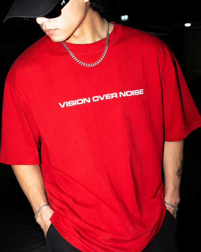 VISION OVER NOISE™ Oversized Streetwear Tee – Crimson Red 240 GSM