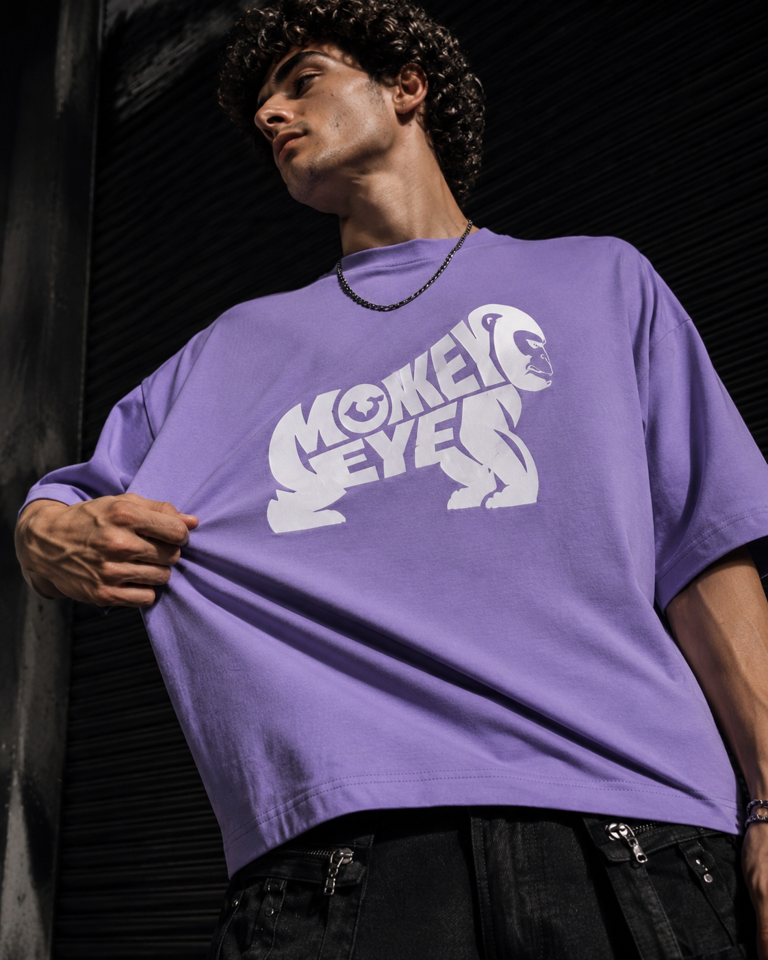 Monkey Eye 210 GSM Lavender Colour Oversized tee
