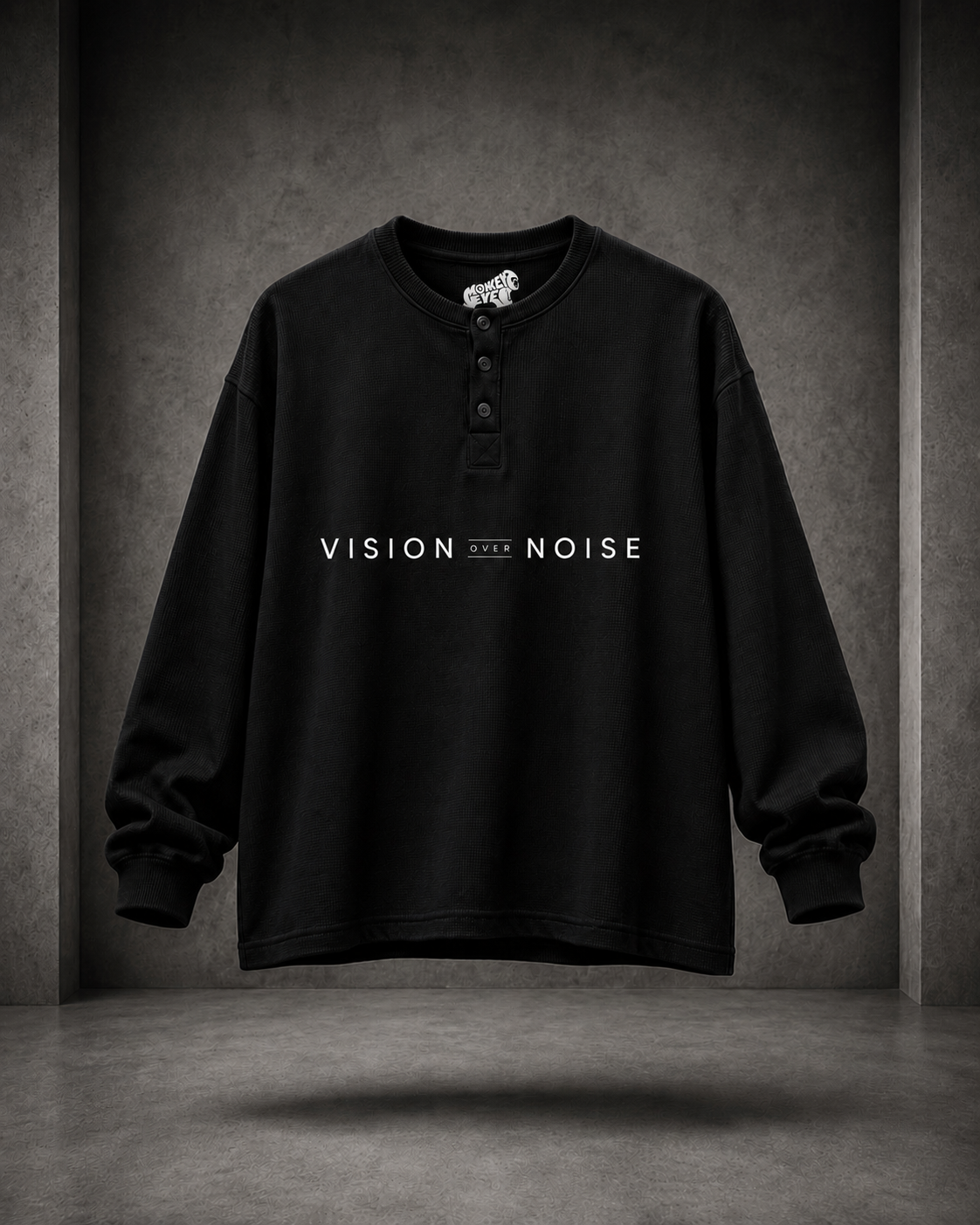 Monkey Eye Waffle Knit Henley – Vision Over Noise | Oversized Long Sleeve | 240 GSM |