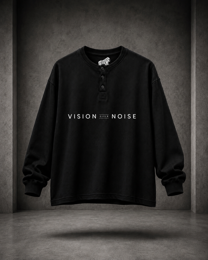 Monkey Eye Waffle Knit Henley – Vision Over Noise | Oversized Long Sleeve | 240 GSM |