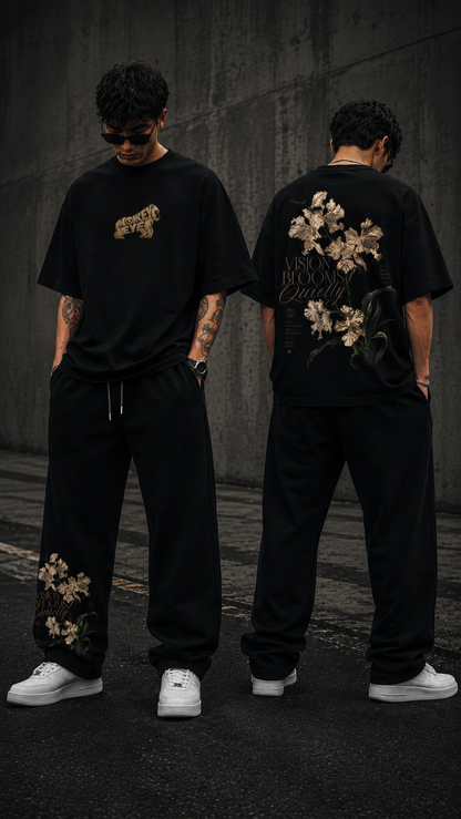Vision Blooms Quietly Co-Ord Set – Oversized Tee & Relaxed Fit Track Pants