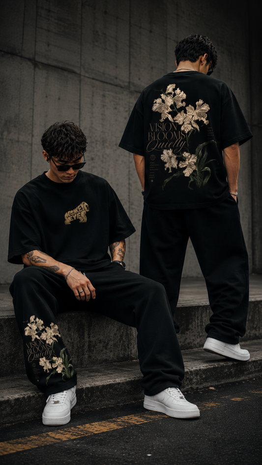 Vision Blooms Quietly Co-Ord Set – Oversized Tee & Relaxed Fit Track Pants