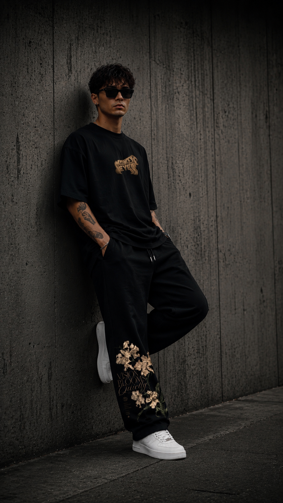 Vision Blooms Quietly Co-Ord Set – Oversized Tee & Relaxed Fit Track Pants