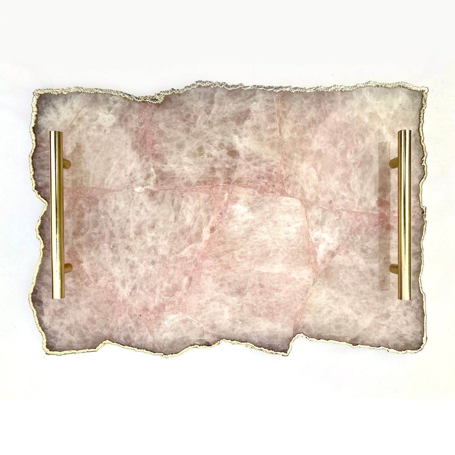 Large Rose Quartz Agate Serving Tray With Brass Handles/Personalised Momentos/Sign Boards 10"x15"