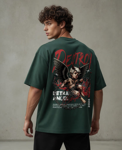 Akuma Matata Oversized T-Shirt (Bottle Green) – 240 GSM Heavy Cotton Streetwear