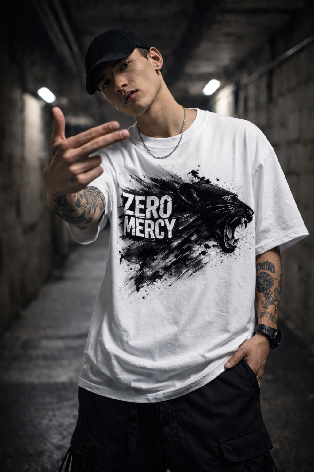 Zero Mercy Panther Oversized Graphic T-Shirt | Monkey Eye (240 GSM)