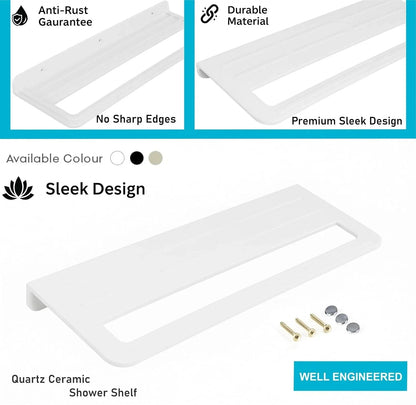 Fossa Space-Saving Wall Mounted Towel Shelf – Foldable Chrome Towel, Durable Bathroom Accessories, Rust Resistant & Stylish Bathroom Fittings | White (Quartz Ceramic)