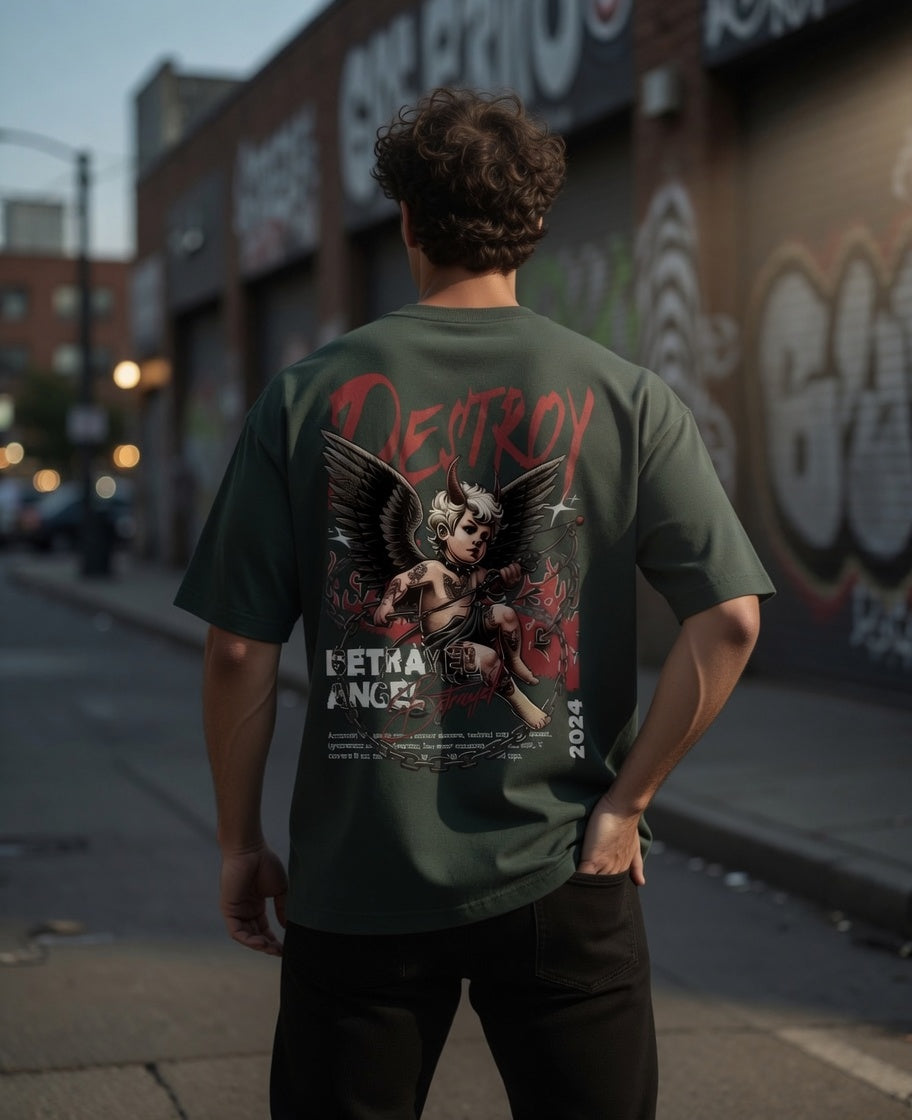 Akuma Matata Oversized T-Shirt (Bottle Green) – 240 GSM Heavy Cotton Streetwear
