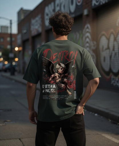 Akuma Matata Oversized T-Shirt (Bottle Green) – 240 GSM Heavy Cotton Streetwear