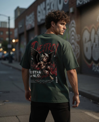 Akuma Matata Oversized T-Shirt (Bottle Green) – 240 GSM Heavy Cotton Streetwear