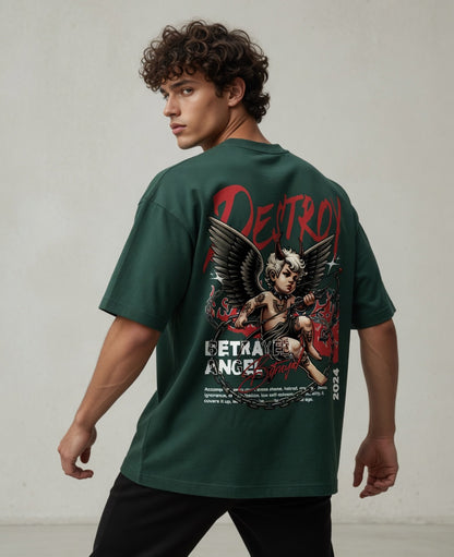 Akuma Matata Oversized T-Shirt (Bottle Green) – 240 GSM Heavy Cotton Streetwear