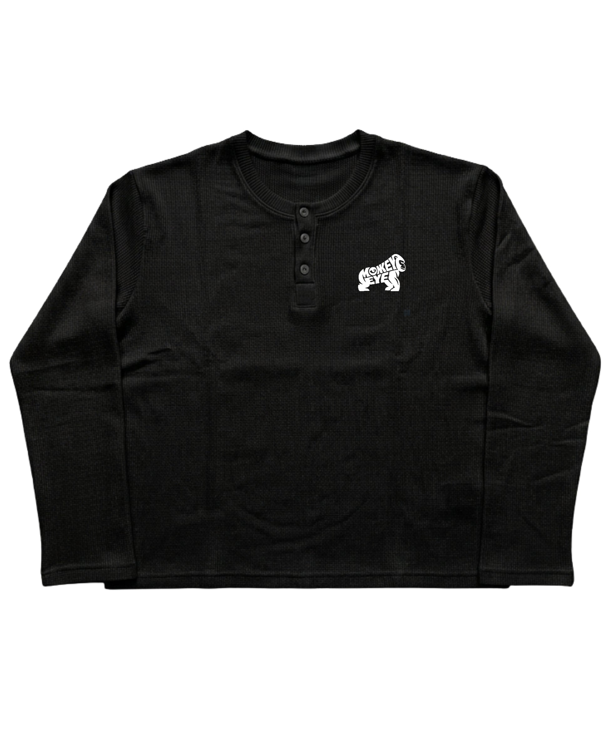 Black Henley waffle knit Front Design