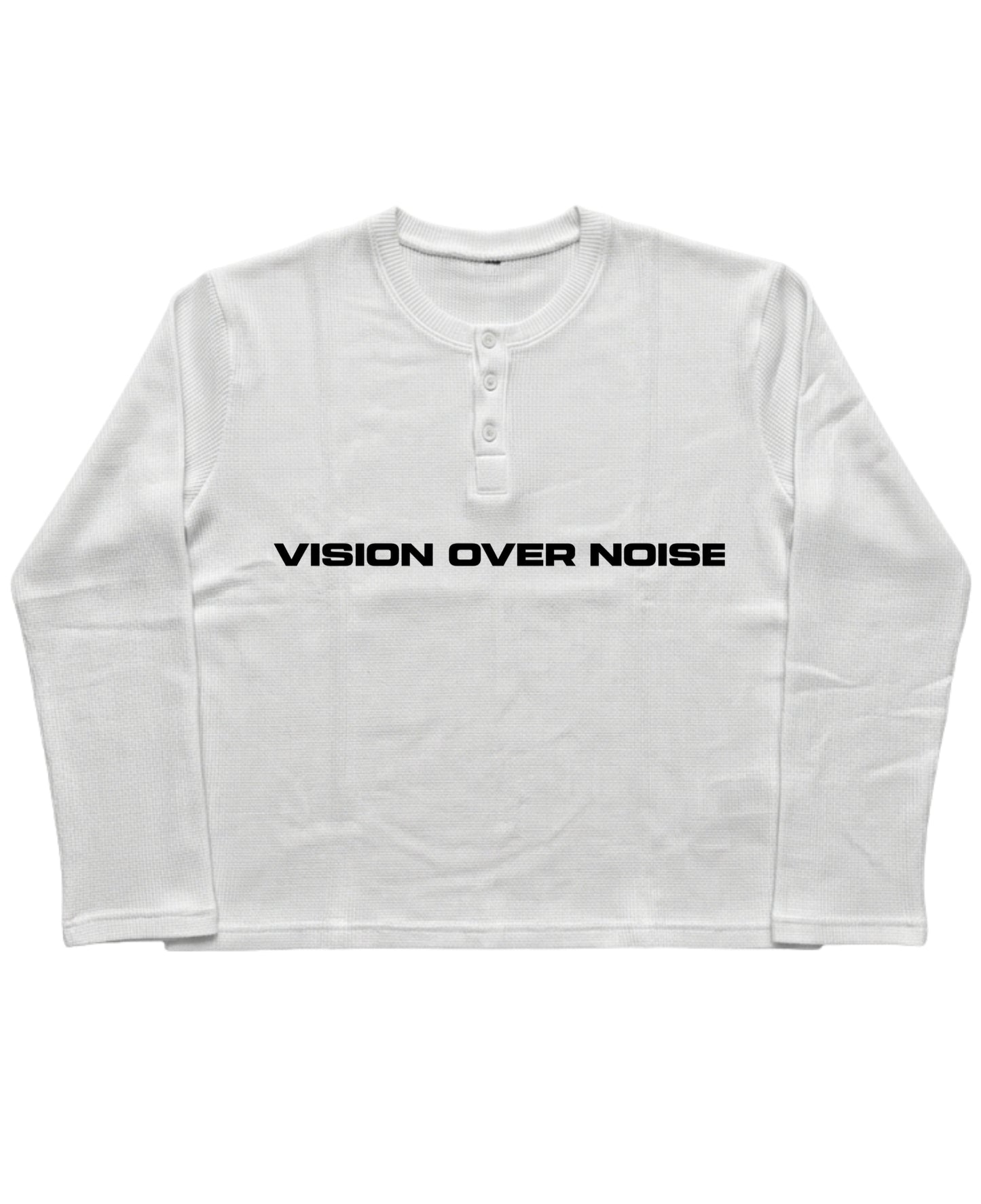 White Henley waffle knit Front Design