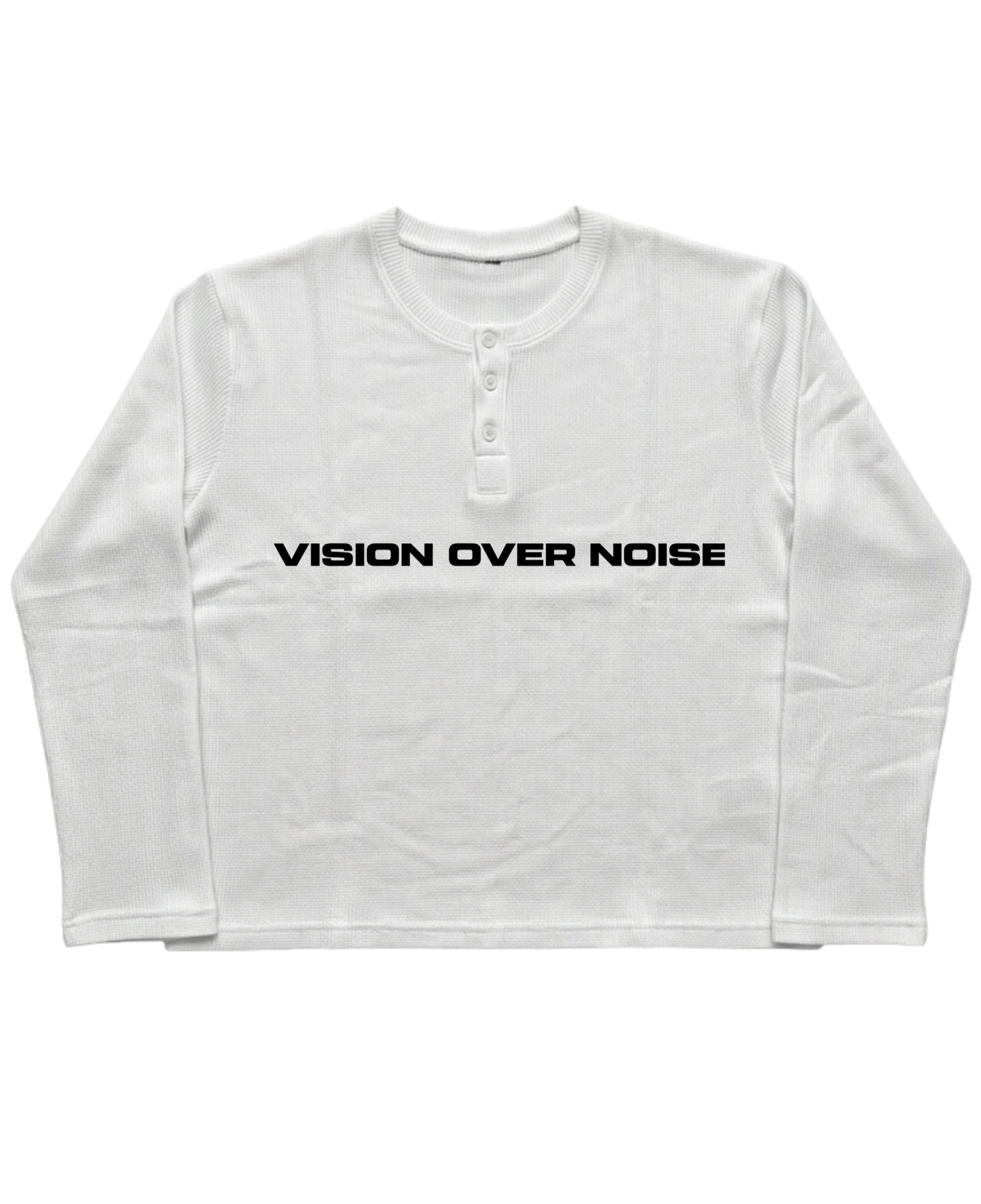 White Henley waffle knit Front Design