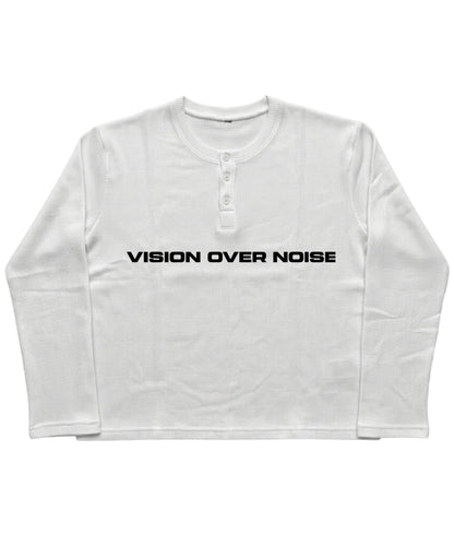 White Henley waffle knit Front Design